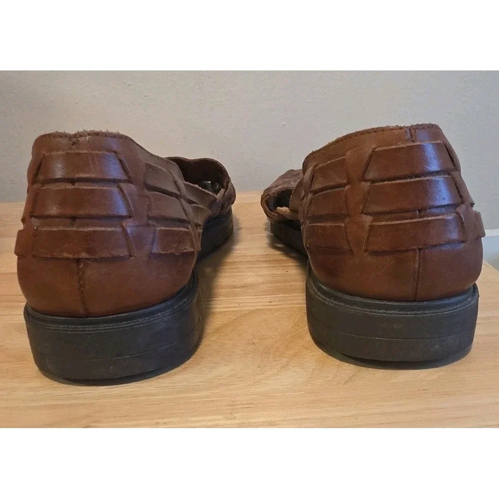 Stacy Adams Woven Huarache Sandals 9.5 Brown Leather Slip On Resortwear Vacation